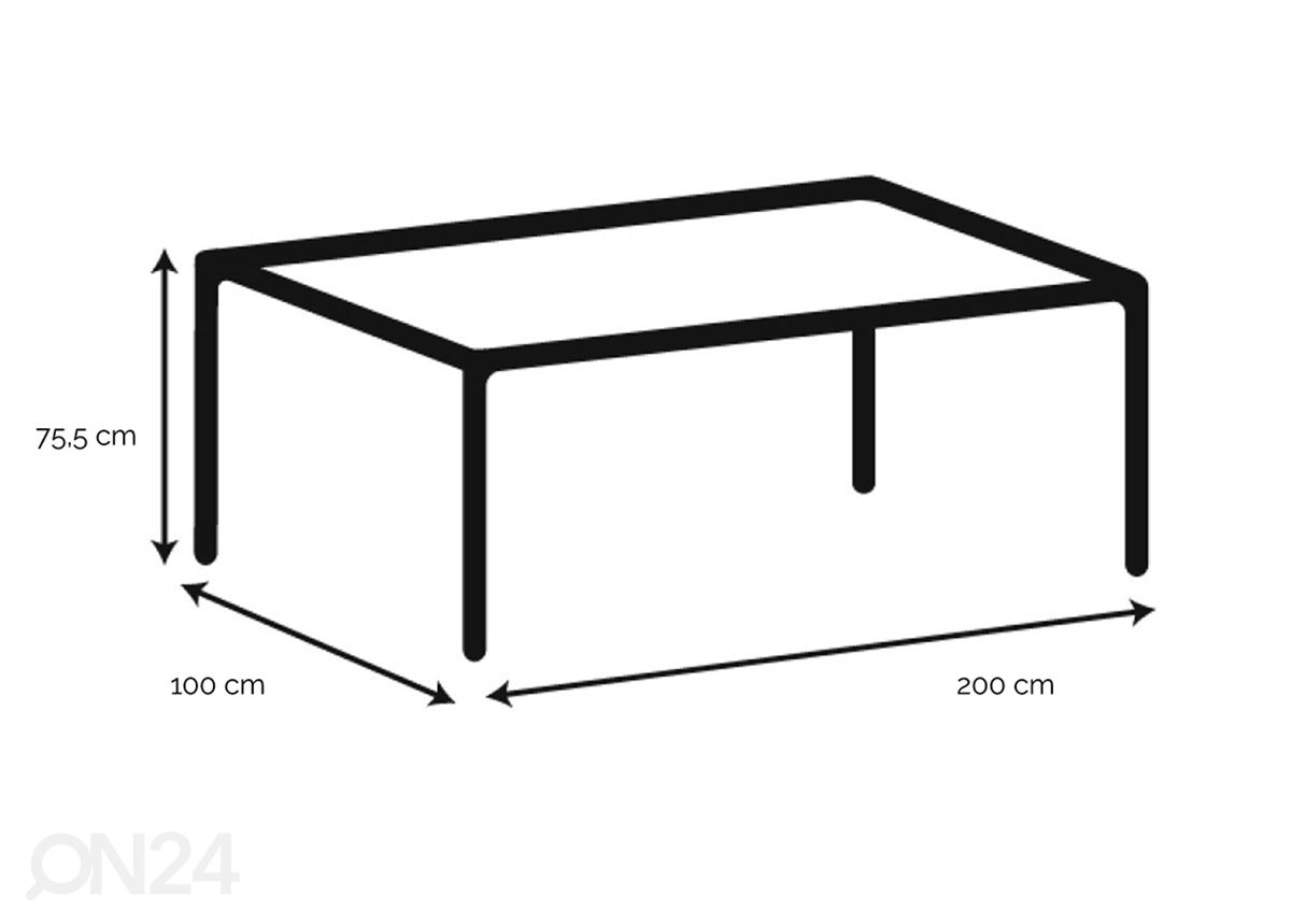 Ruokapöytä Beira 100x200 cm kuvasuurennos mitat