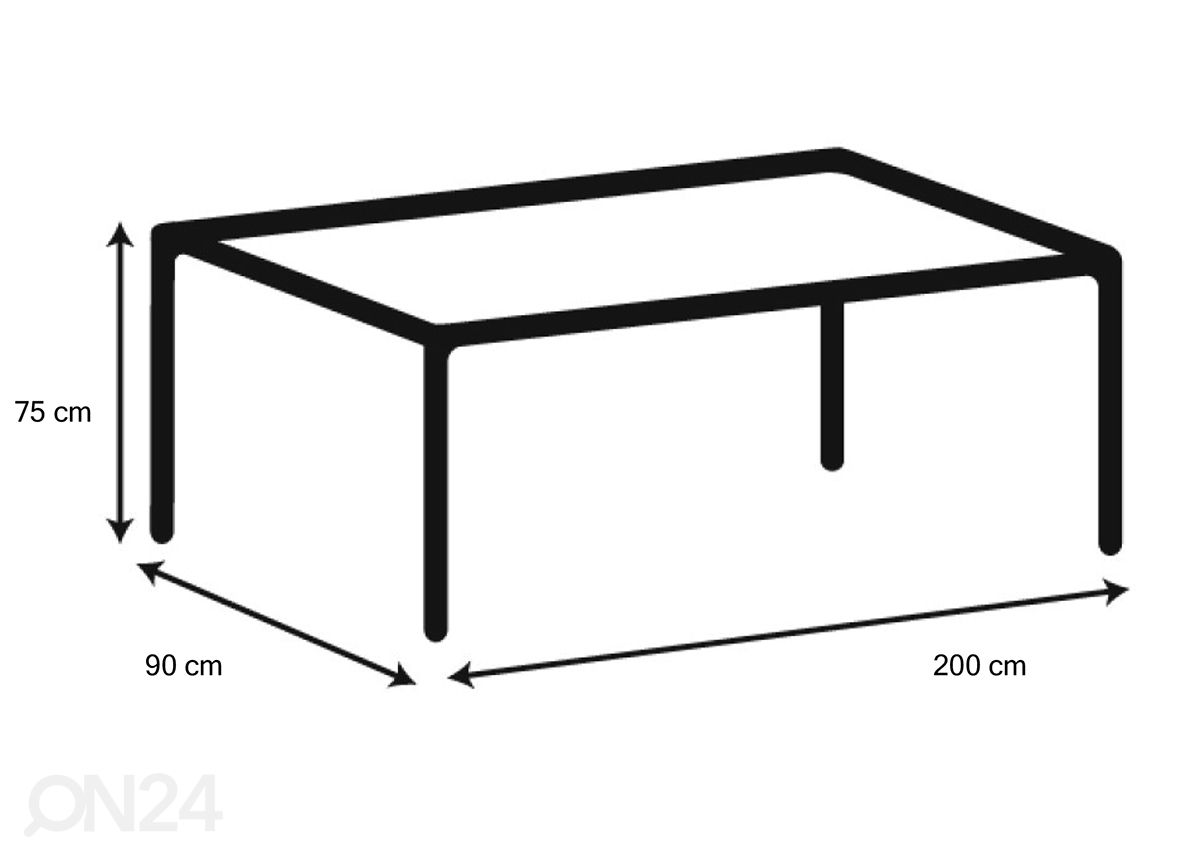 Ruokapöytä Bergen 90x200 cm kuvasuurennos mitat