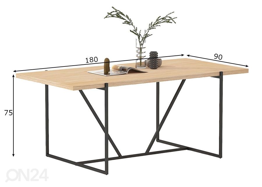 Ruokapöytä Cindy 90x180 cm kuvasuurennos mitat