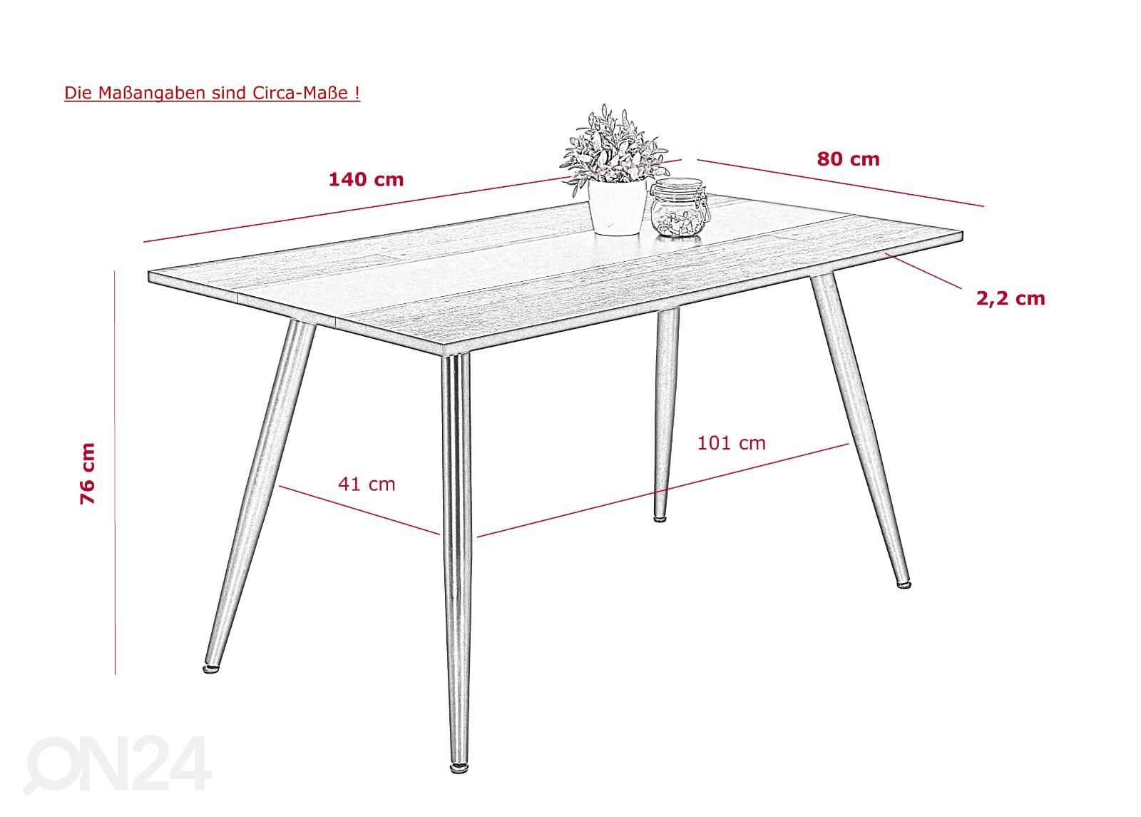 Ruokapöytä Janina 80x140 cm kuvasuurennos mitat