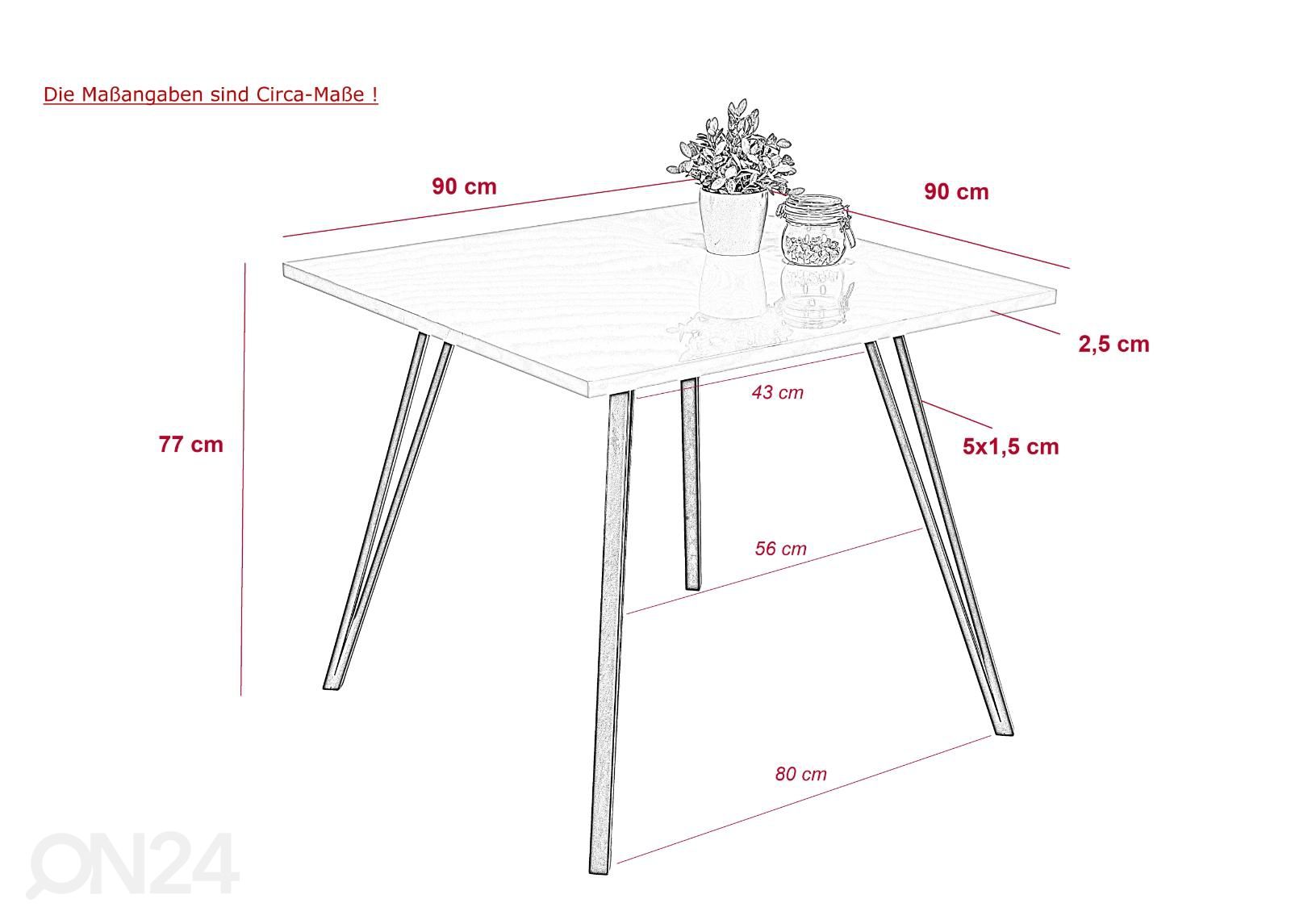 Ruokapöytä Jennifer II 90x90 cm kuvasuurennos mitat