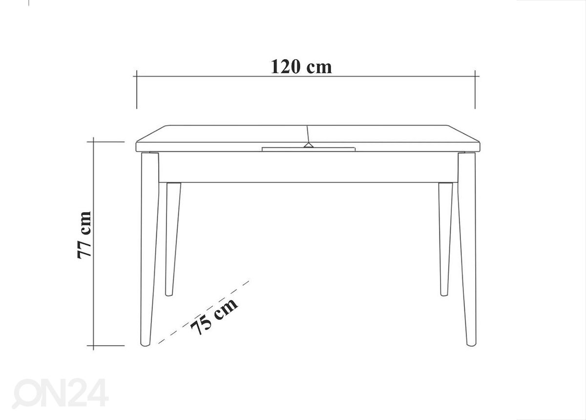 Ruokapöytä Juta 75x120 cm kuvasuurennos mitat
