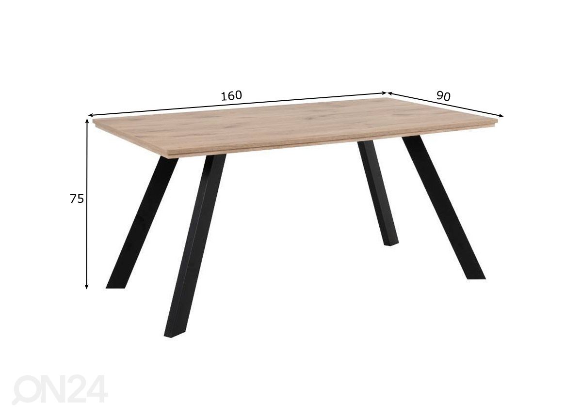 Ruokapöytä Konstanz 160x90 cm kuvasuurennos mitat
