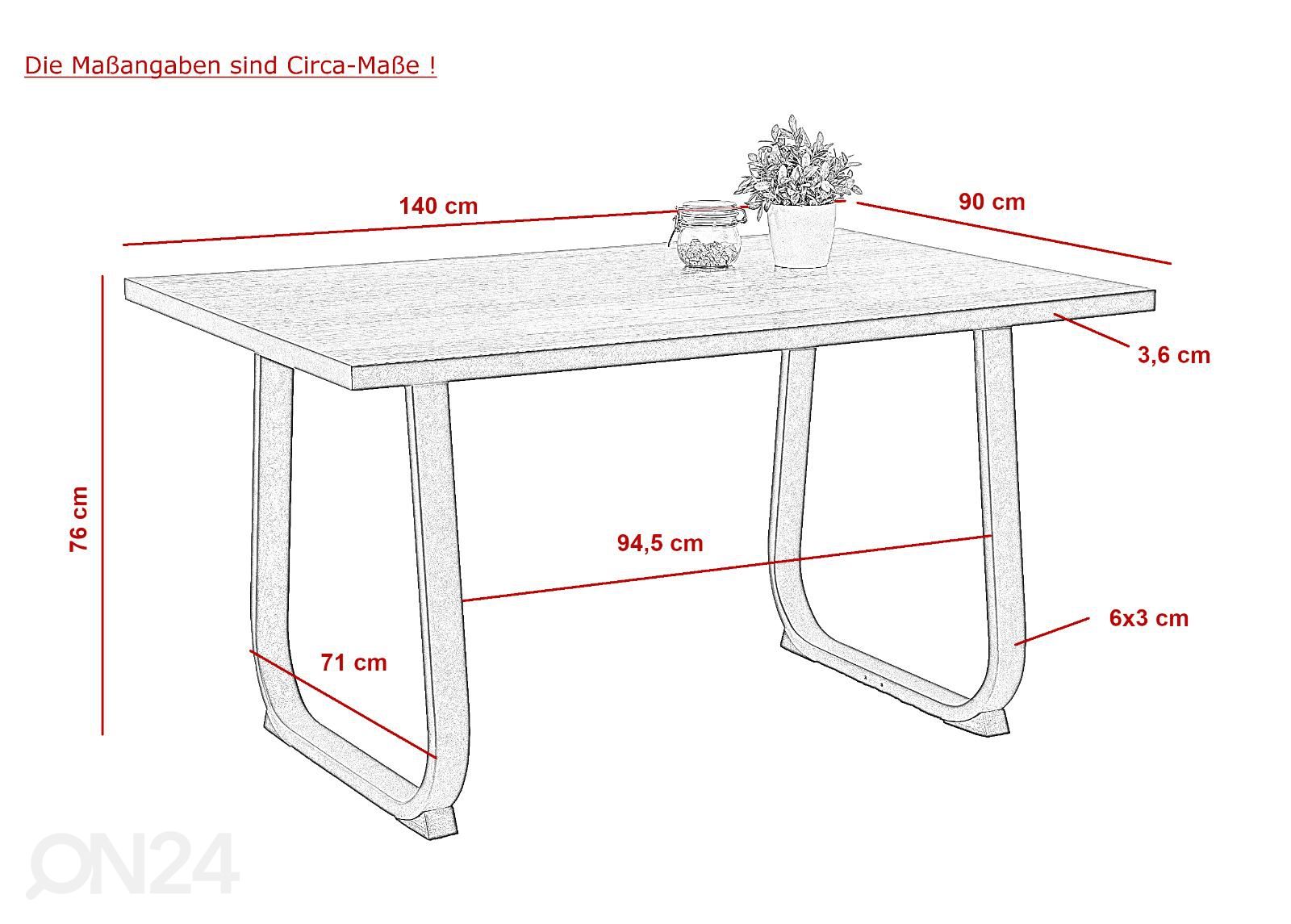 Ruokapöytä Luise 90x140 cm kuvasuurennos mitat