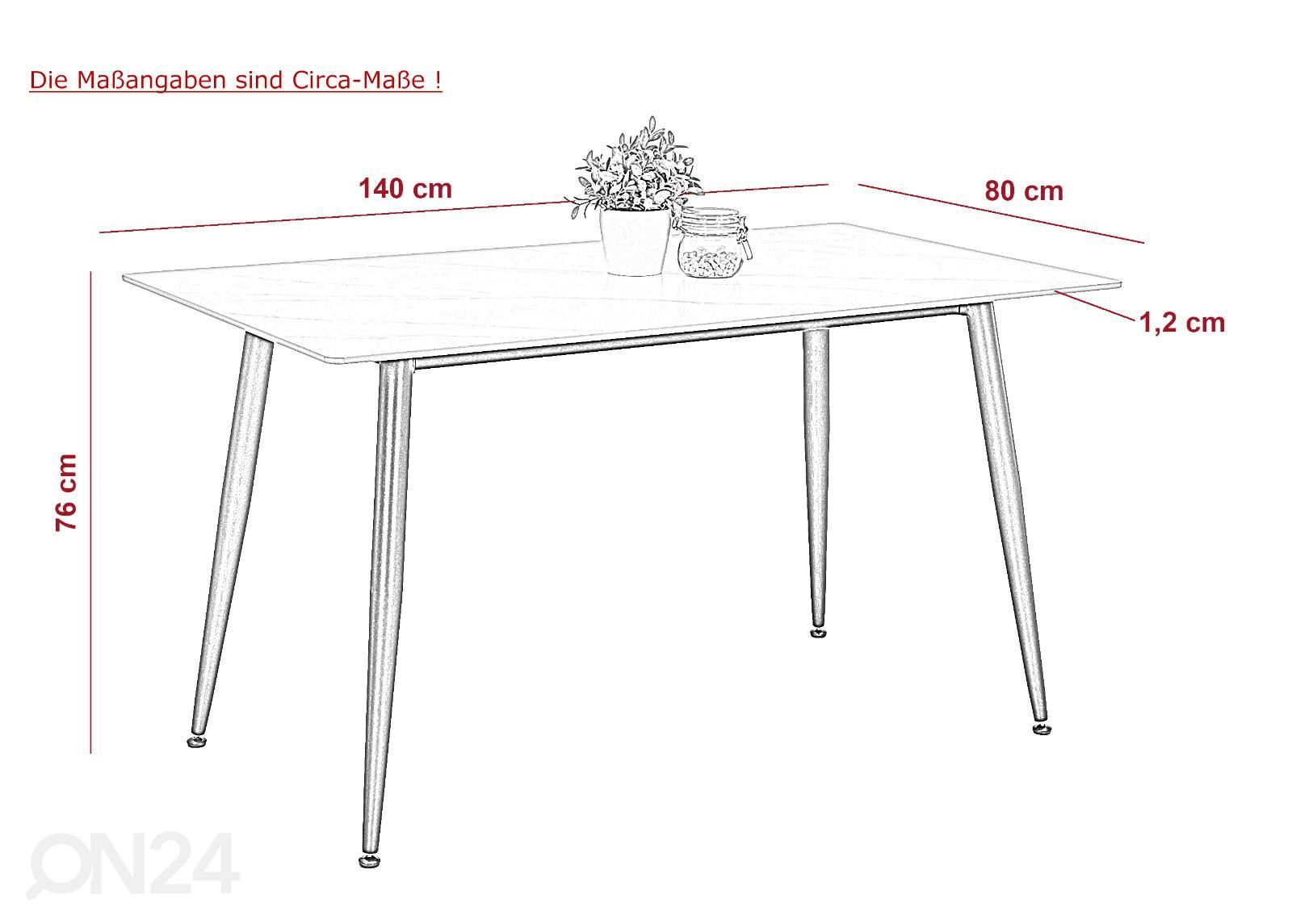 Ruokapöytä Marina 80x140 cm kuvasuurennos mitat