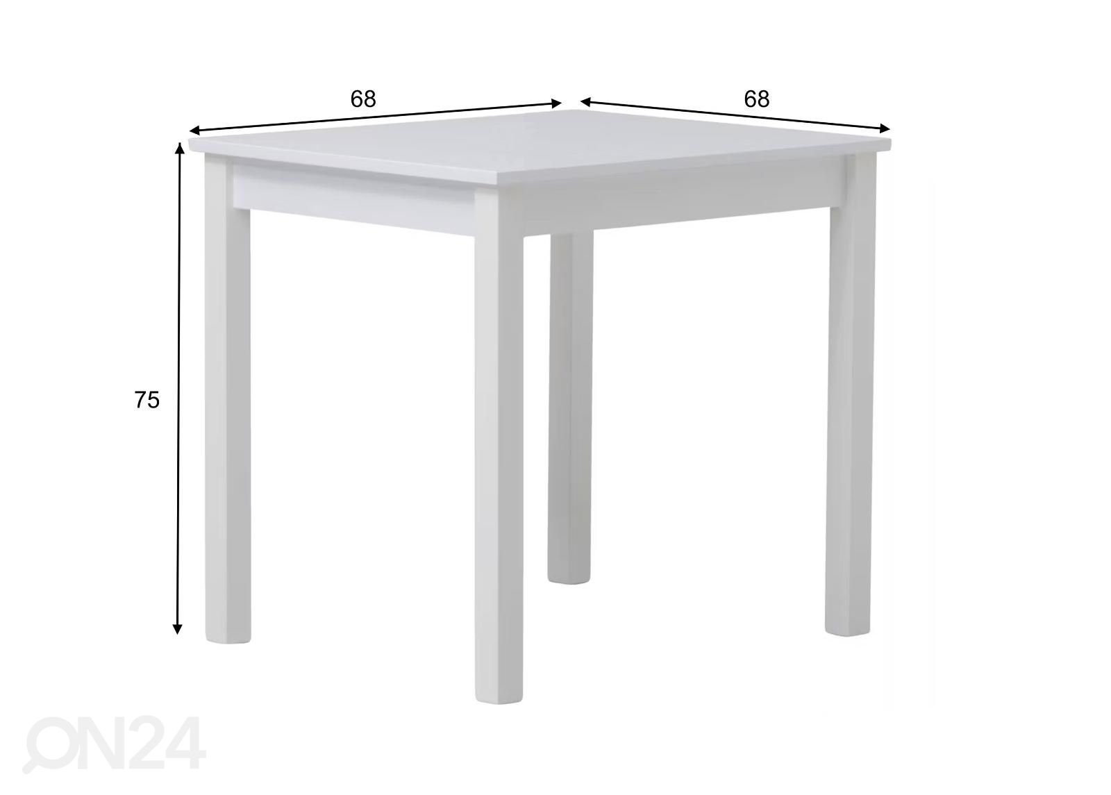 Ruokapöytä Mia S 68x68 cm, valkoinen kuvasuurennos mitat