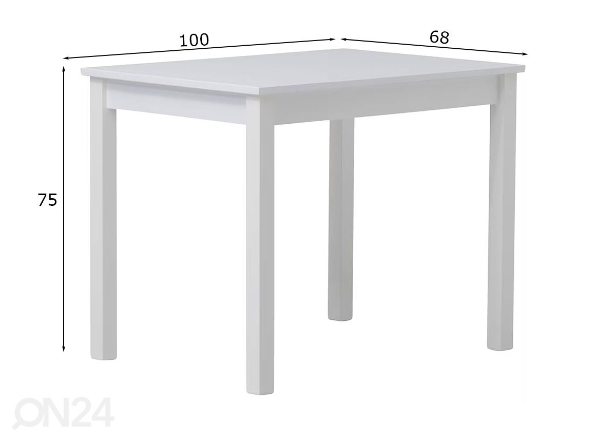 Ruokapöytä Mia XL 100x68 cm, valkoinen kuvasuurennos mitat