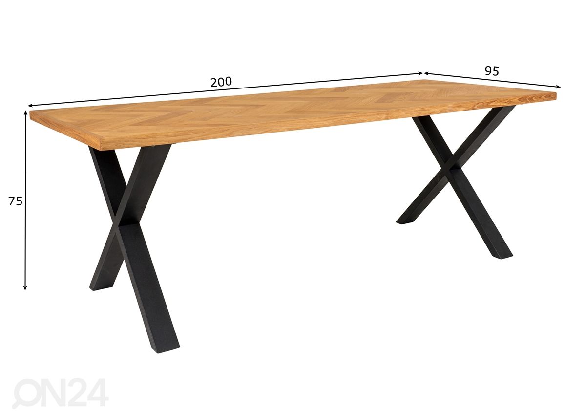 Ruokapöytä Mulhouse 95x200 cm kuvasuurennos mitat
