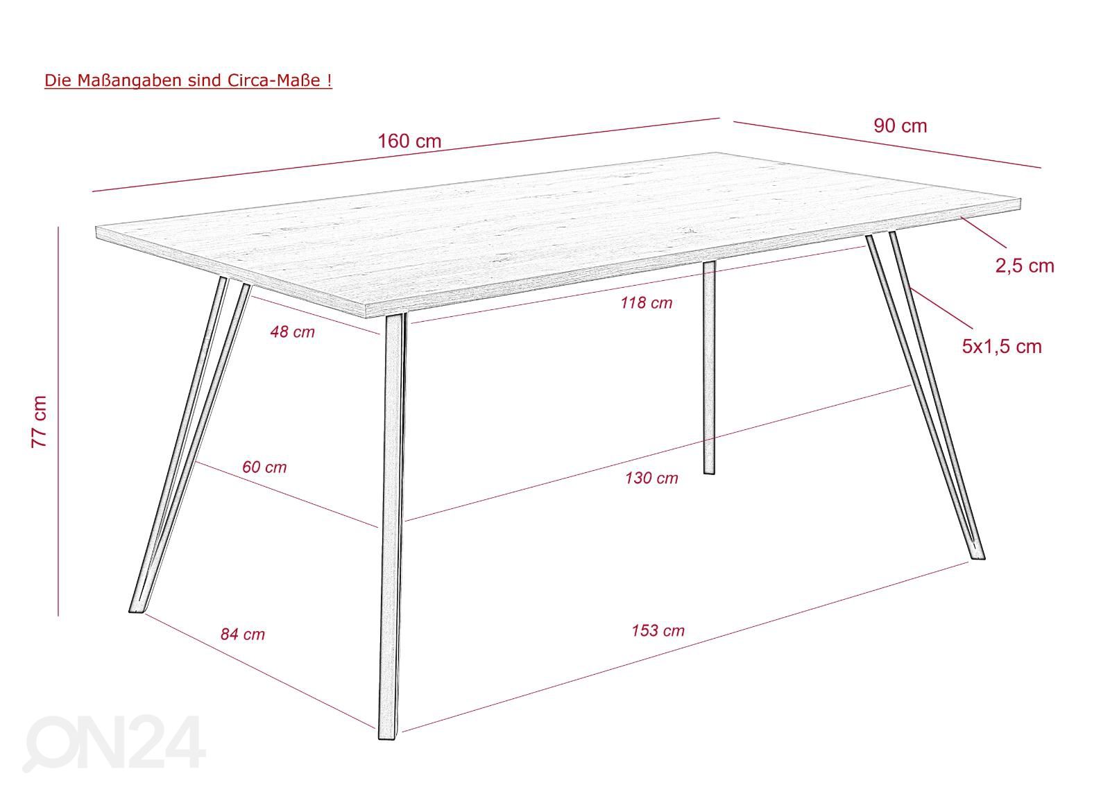 Ruokapöytä Oksana 90x160 cm kuvasuurennos mitat