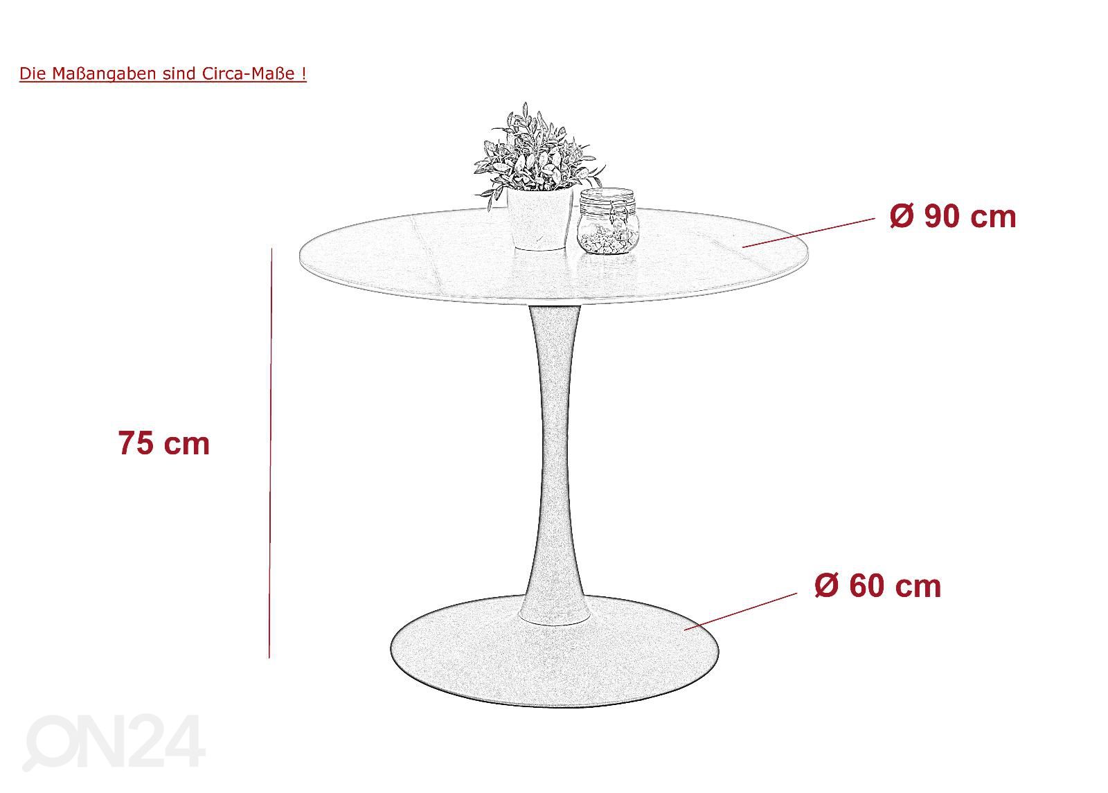 Ruokapöytä Paola I Ø90 kuvasuurennos mitat