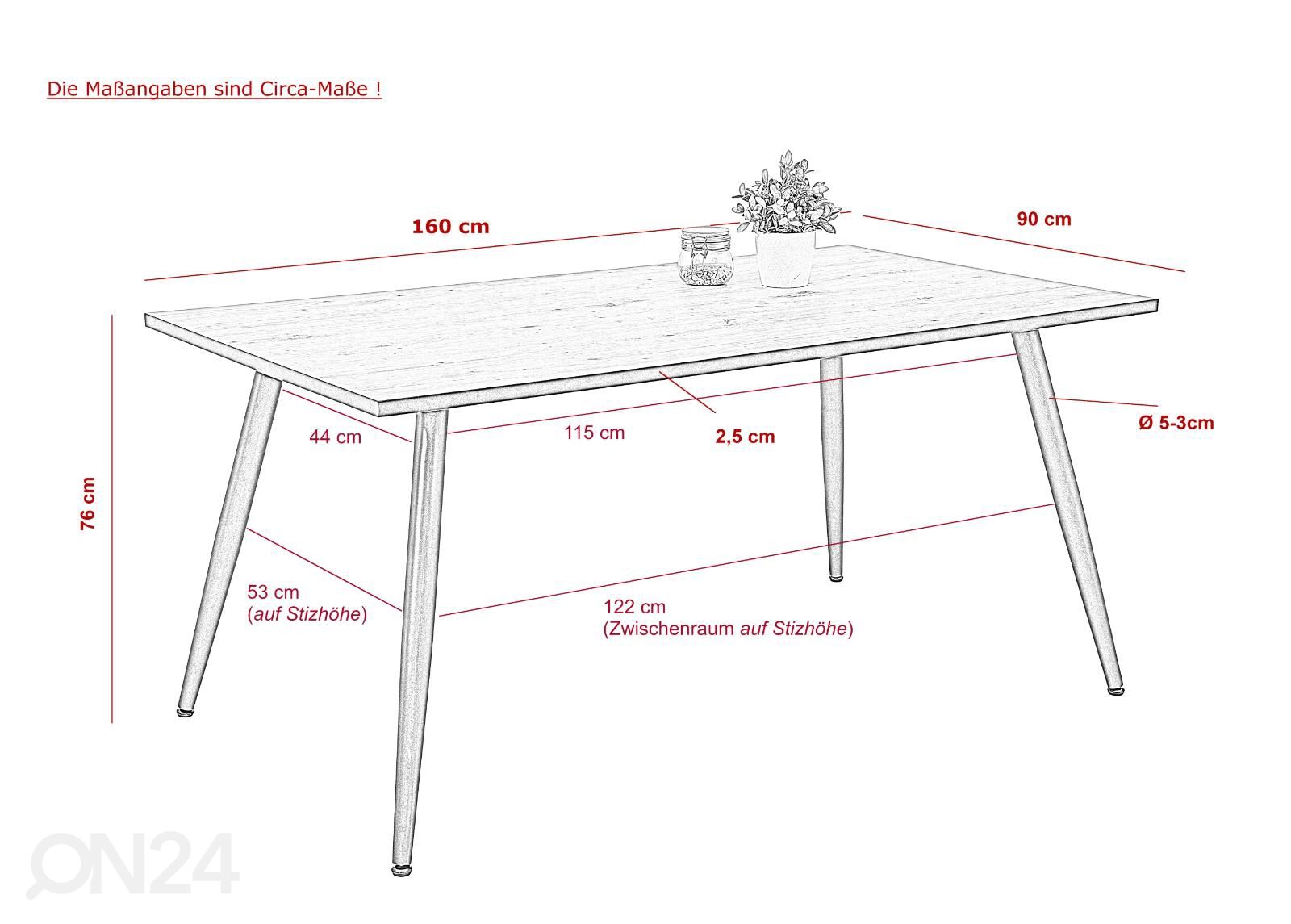 Ruokapöytä Sabine I 90x160 cm kuvasuurennos mitat