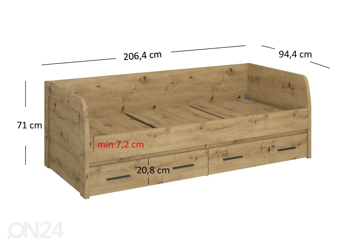 Sängynrunko Ayson 90x200 cm kuvasuurennos mitat