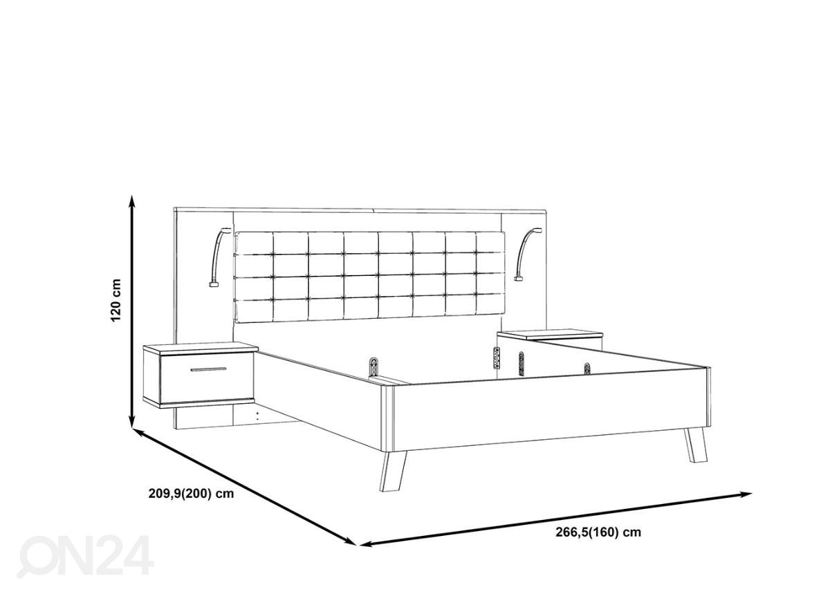 Sänky 160x200 cm + 2 yöpöytää kuvasuurennos mitat