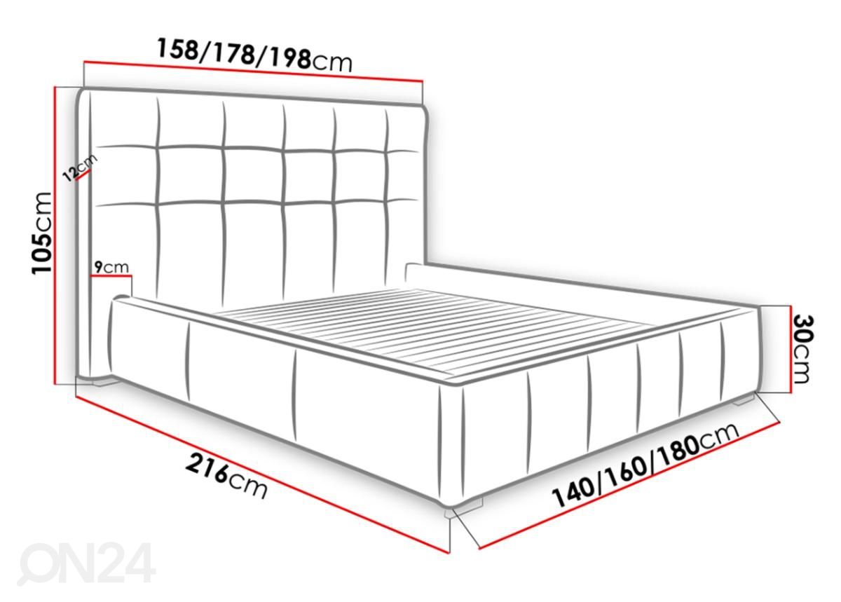 Sänky 160x200 cm kuvasuurennos mitat