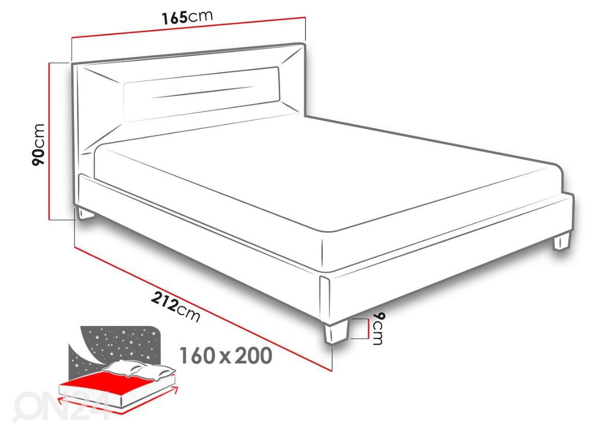 Sänky 160x200 cm kuvasuurennos mitat