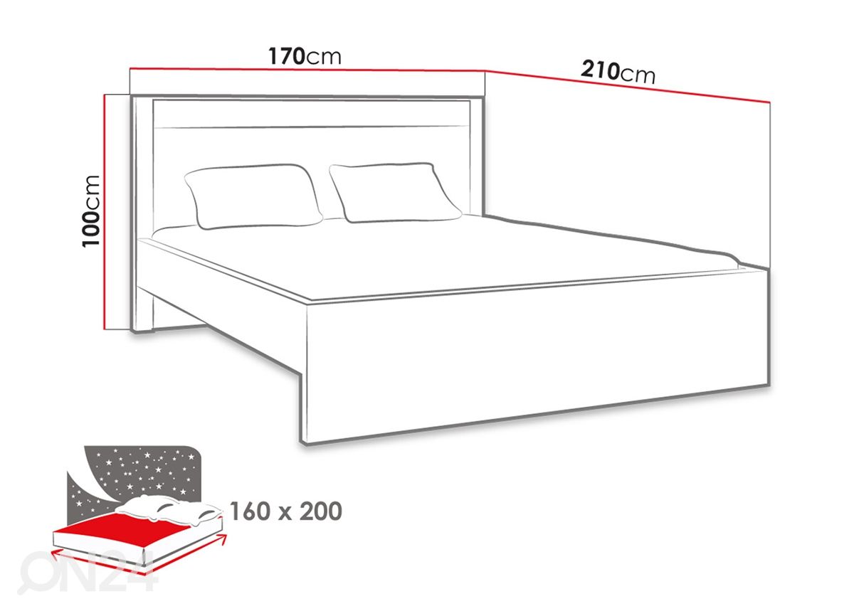 Sänky 160x200 cm kuvasuurennos mitat