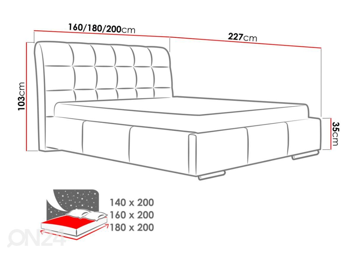 Sänky 160x200 cm vuodevaatelaatikolla kuvasuurennos mitat