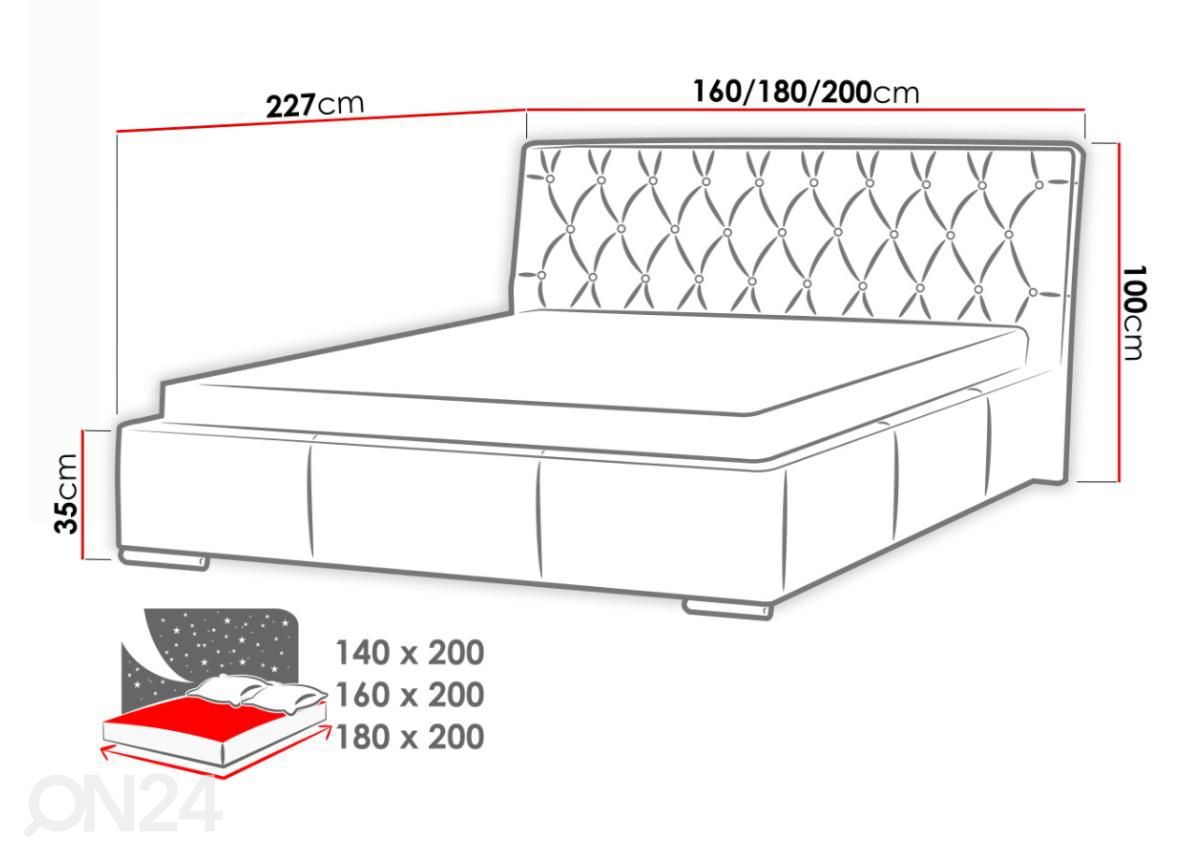 Sänky 160x200 cm vuodevaatelaatikolla kuvasuurennos mitat