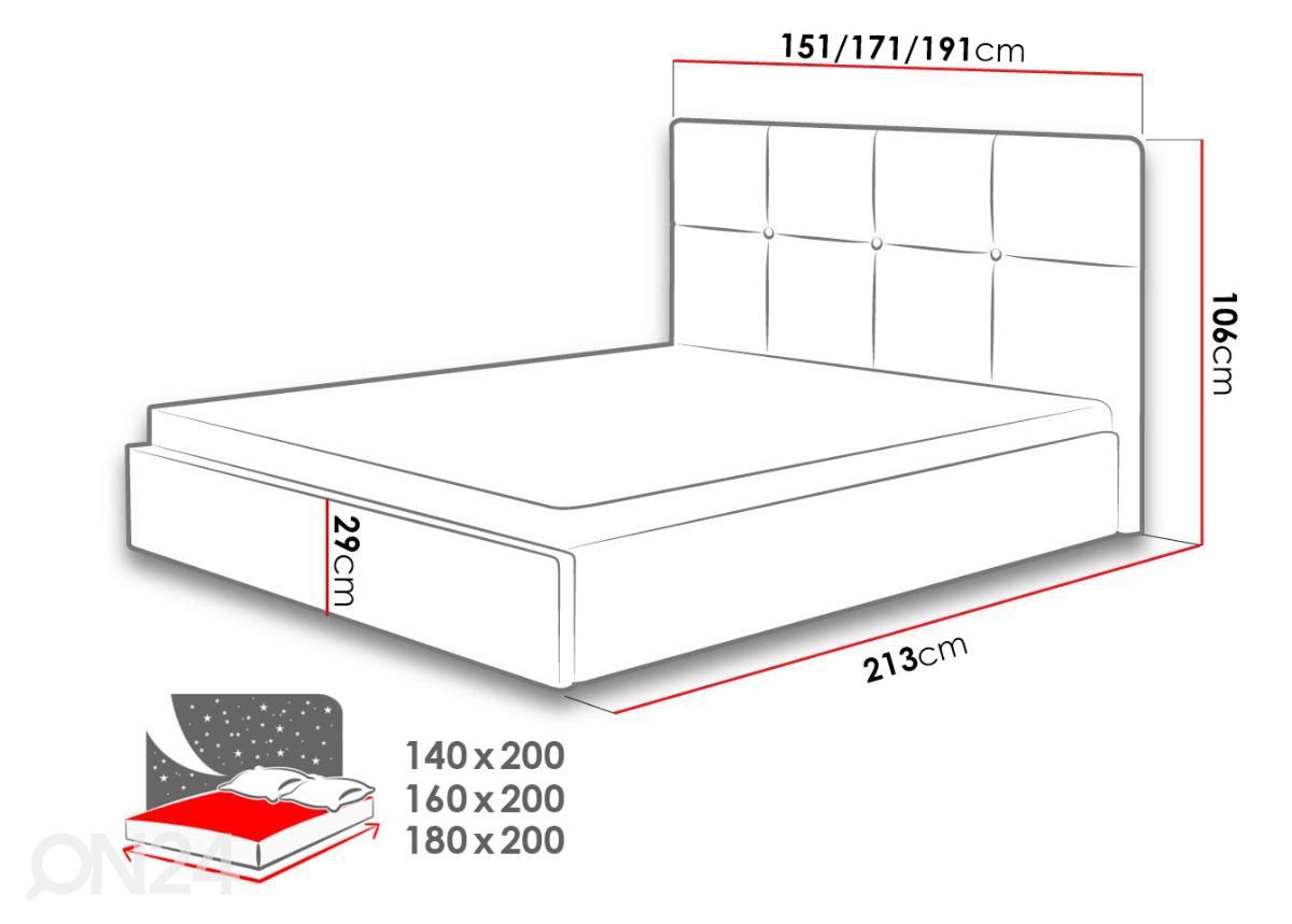 Sänky 180x200 cm kuvasuurennos mitat