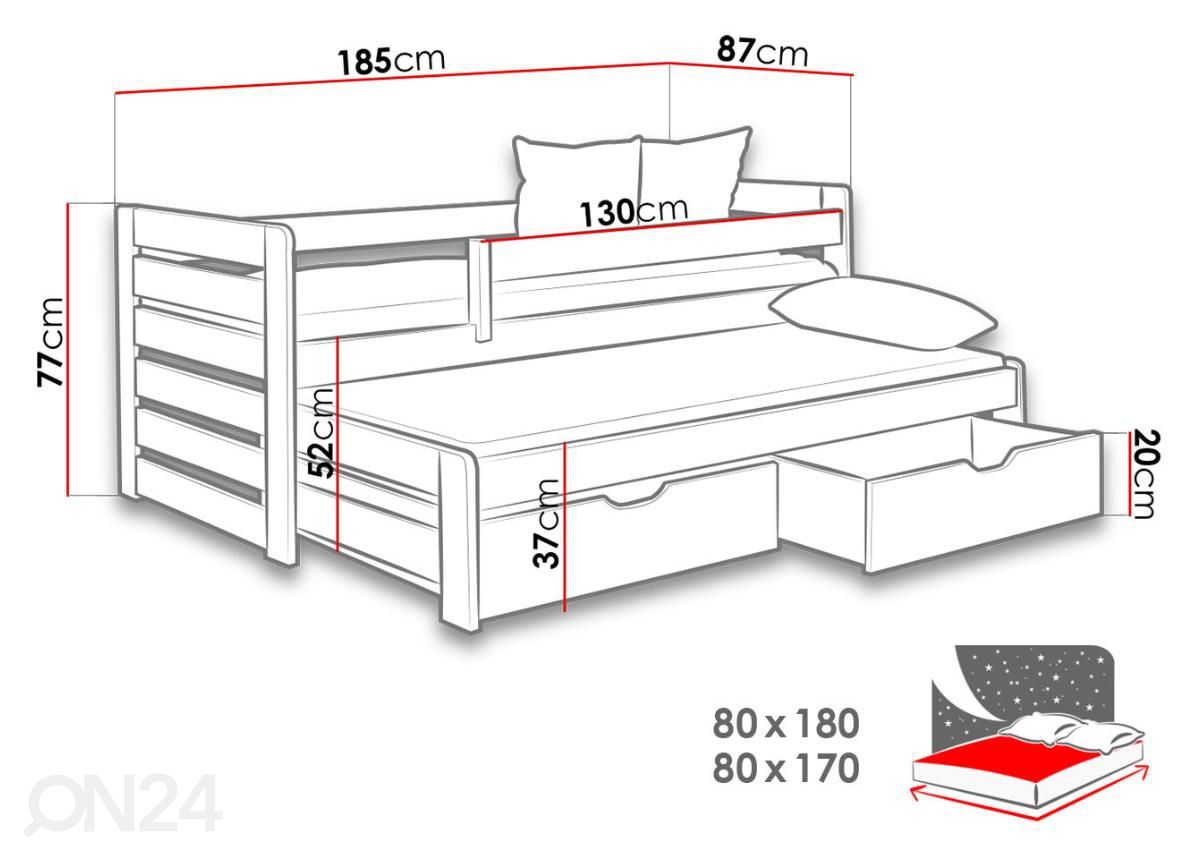 Sänky 80x180 cm kuvasuurennos mitat