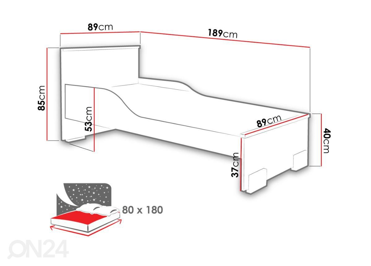 Sänky 80x180 cm kuvasuurennos mitat