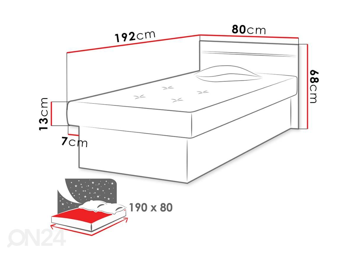 Sänky 80x190 cm kuvasuurennos mitat