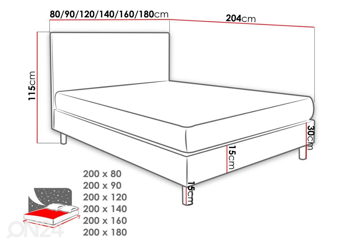 Sänky 80x200 cm kuvasuurennos mitat