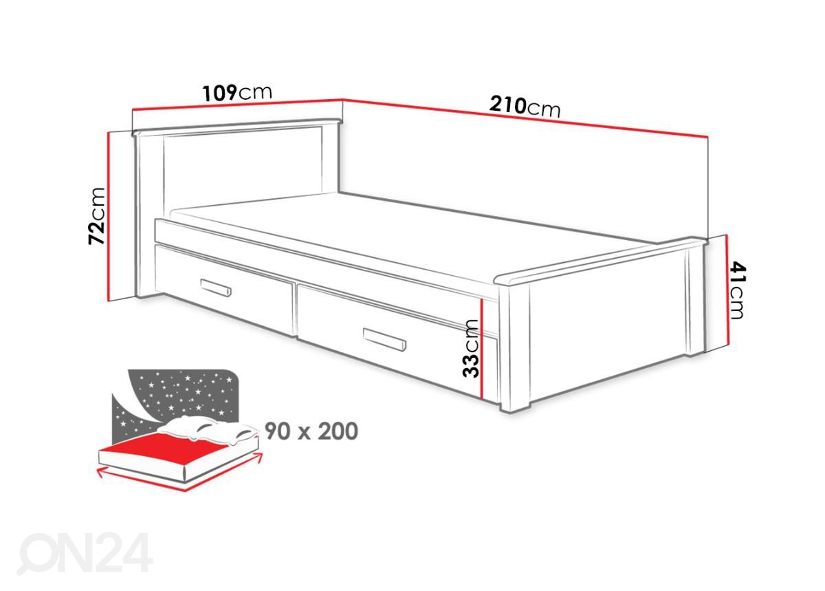 Sänky 90x200 cm kuvasuurennos mitat