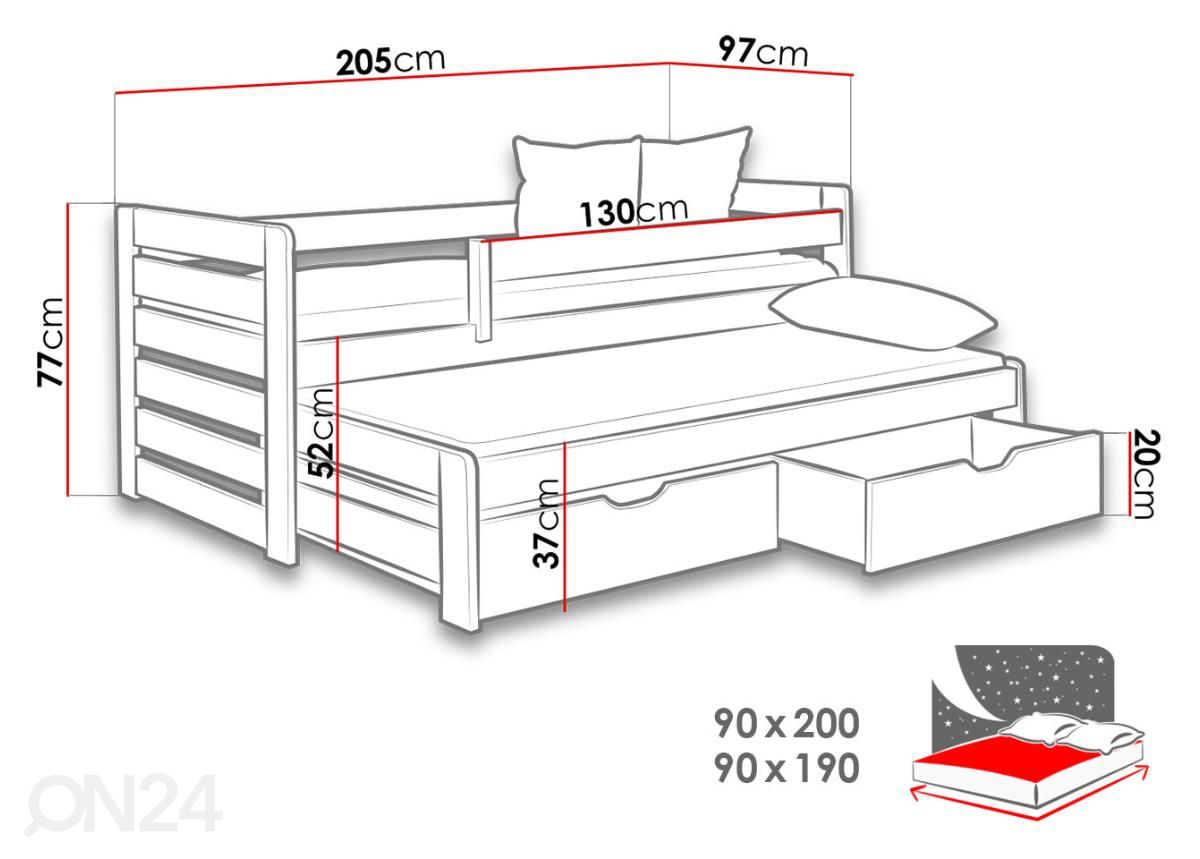 Sänky 90x200 cm kuvasuurennos mitat