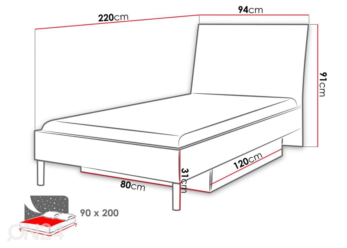 Sänky 90x200 cm kuvasuurennos mitat