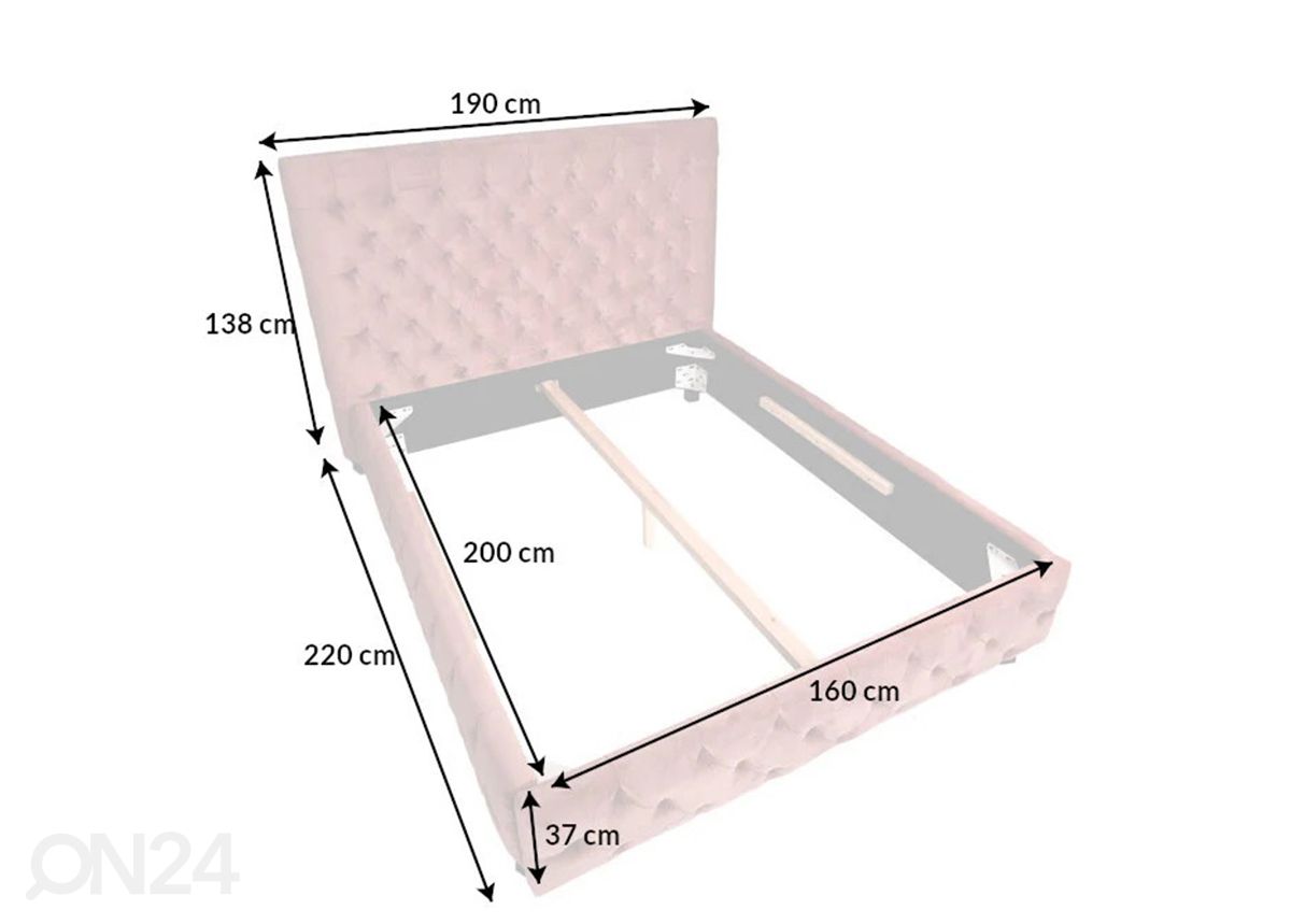 Sänky Chesterfield, 160x200 cm kuvasuurennos mitat