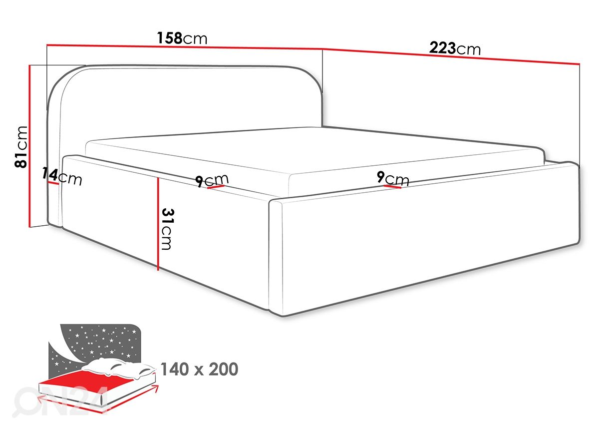 Sänky Deisi 140x200 cm kuvasuurennos mitat