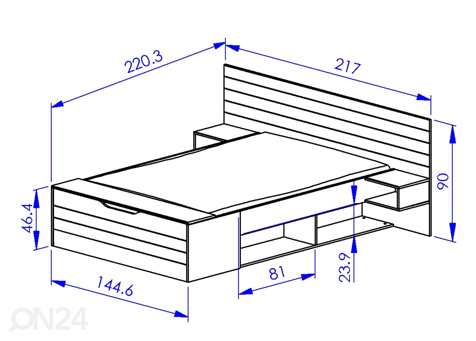 Sänky Delta 140x190 cm kuvasuurennos mitat