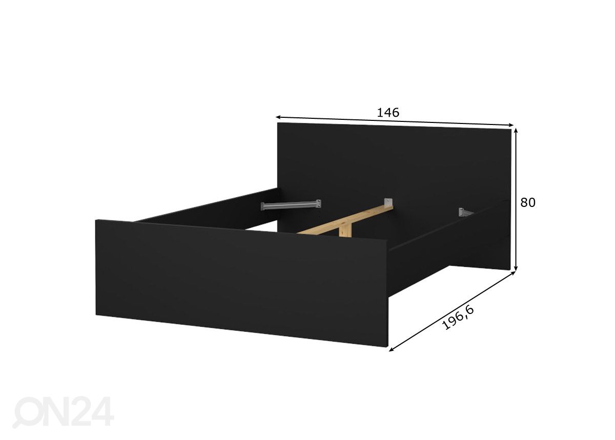 Sänky Naia 140x190 cm, matta musta kuvasuurennos mitat