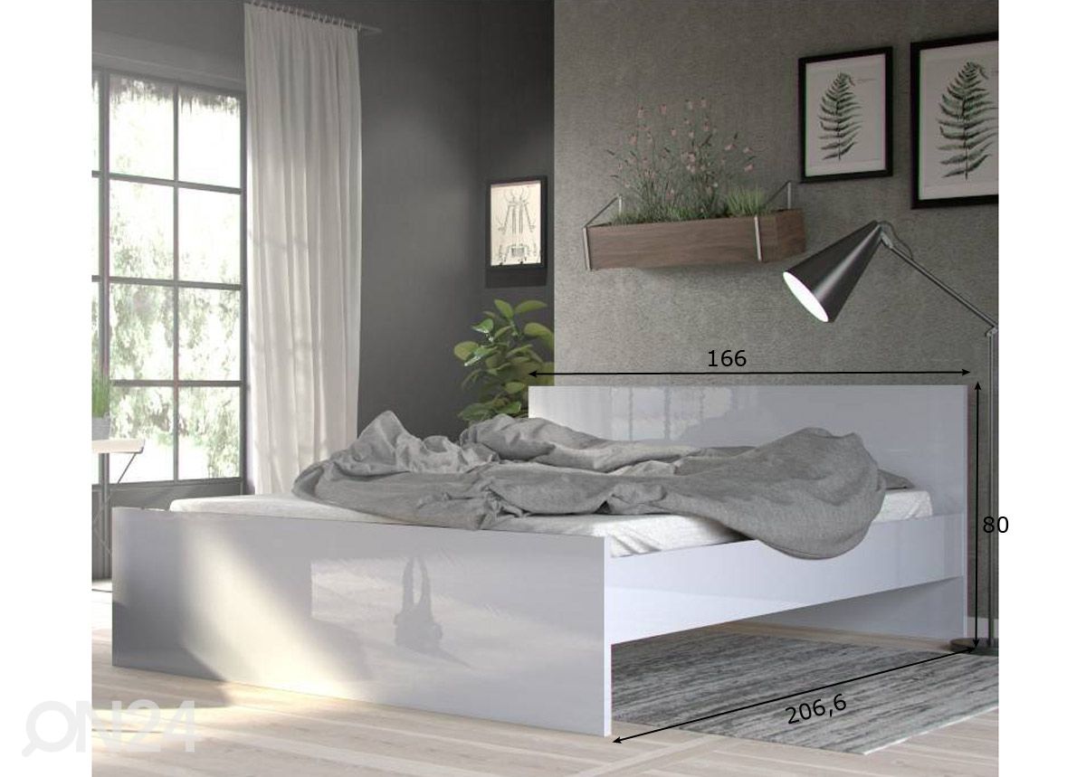 Sänky Naia 160x200 cm, valkoinen korkeakiilto kuvasuurennos mitat
