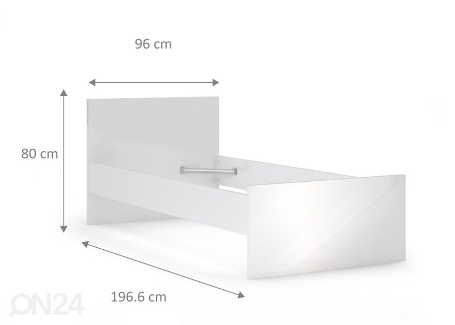 Sänky Naia 90x190 cm, valkoinen korkeakiilto kuvasuurennos mitat