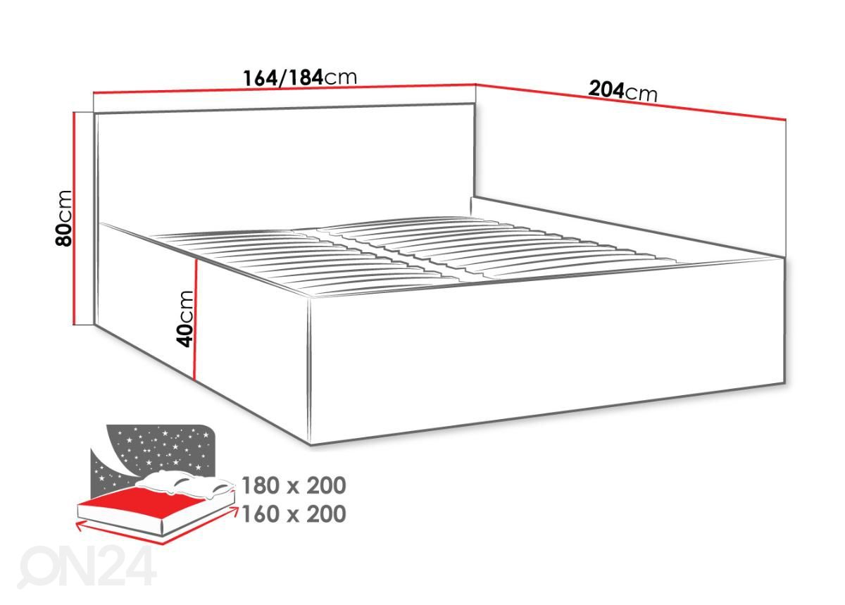 Sänky Tokyo 180x200 cm kuvasuurennos mitat