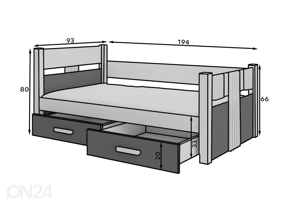 Sänky Topeka 80x180 cm kuvasuurennos mitat