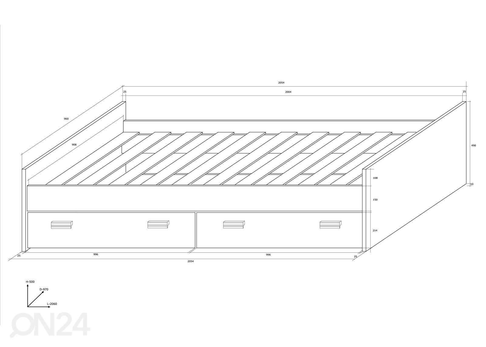 Sänky Ville 90x200 cm kuvasuurennos mitat