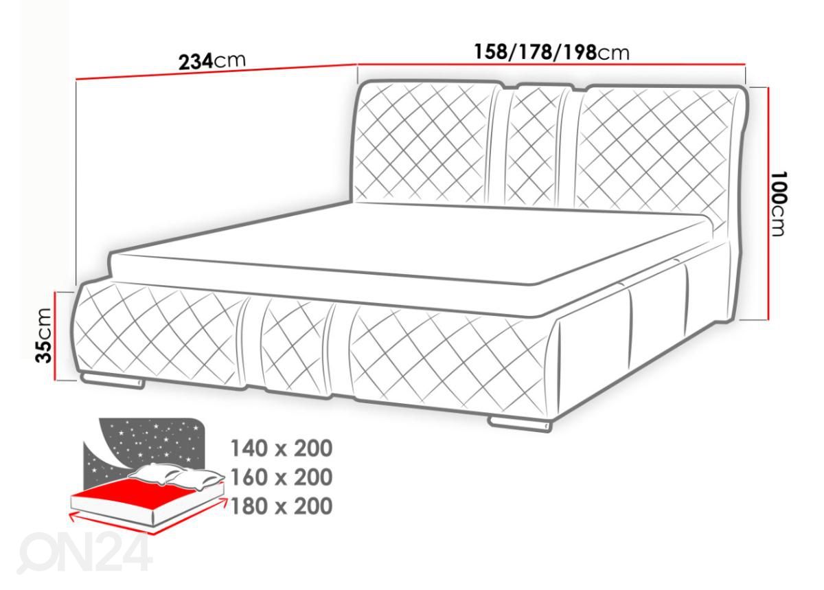 Sänky ylösnostettavalla sängynpohjalla 160x200 cm kuvasuurennos mitat