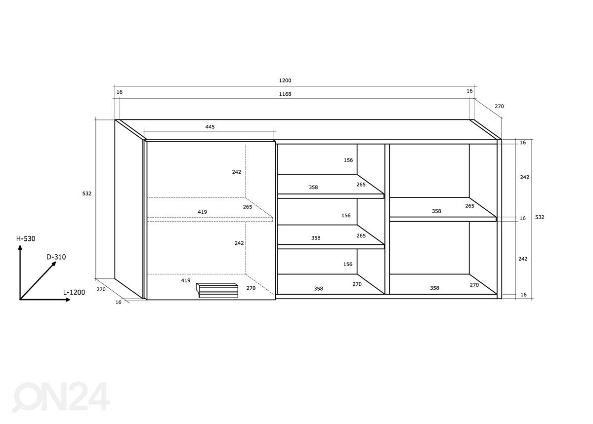 Seinähylly 120 cm kuvasuurennos mitat