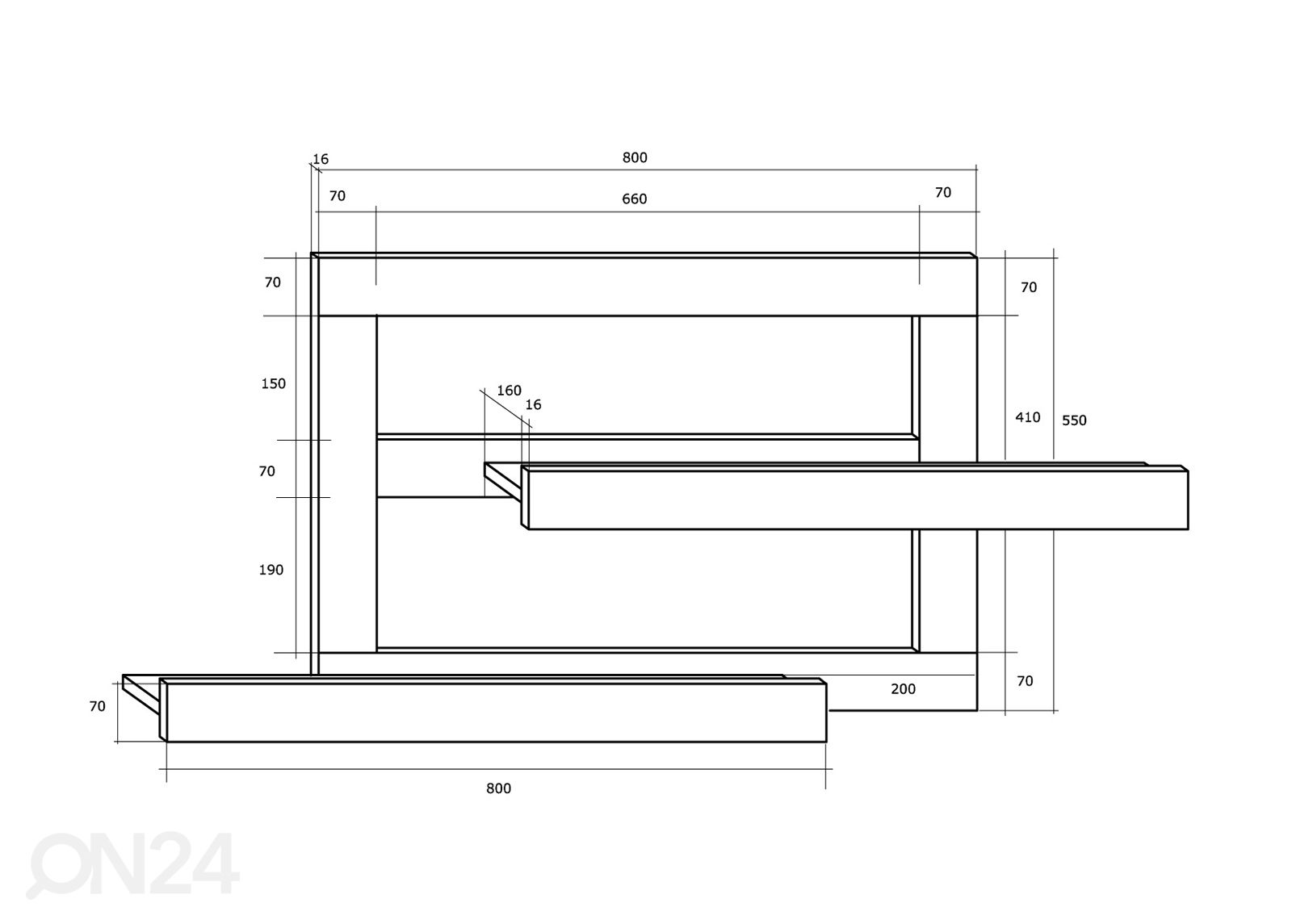 Seinähylly 120 cm kuvasuurennos mitat