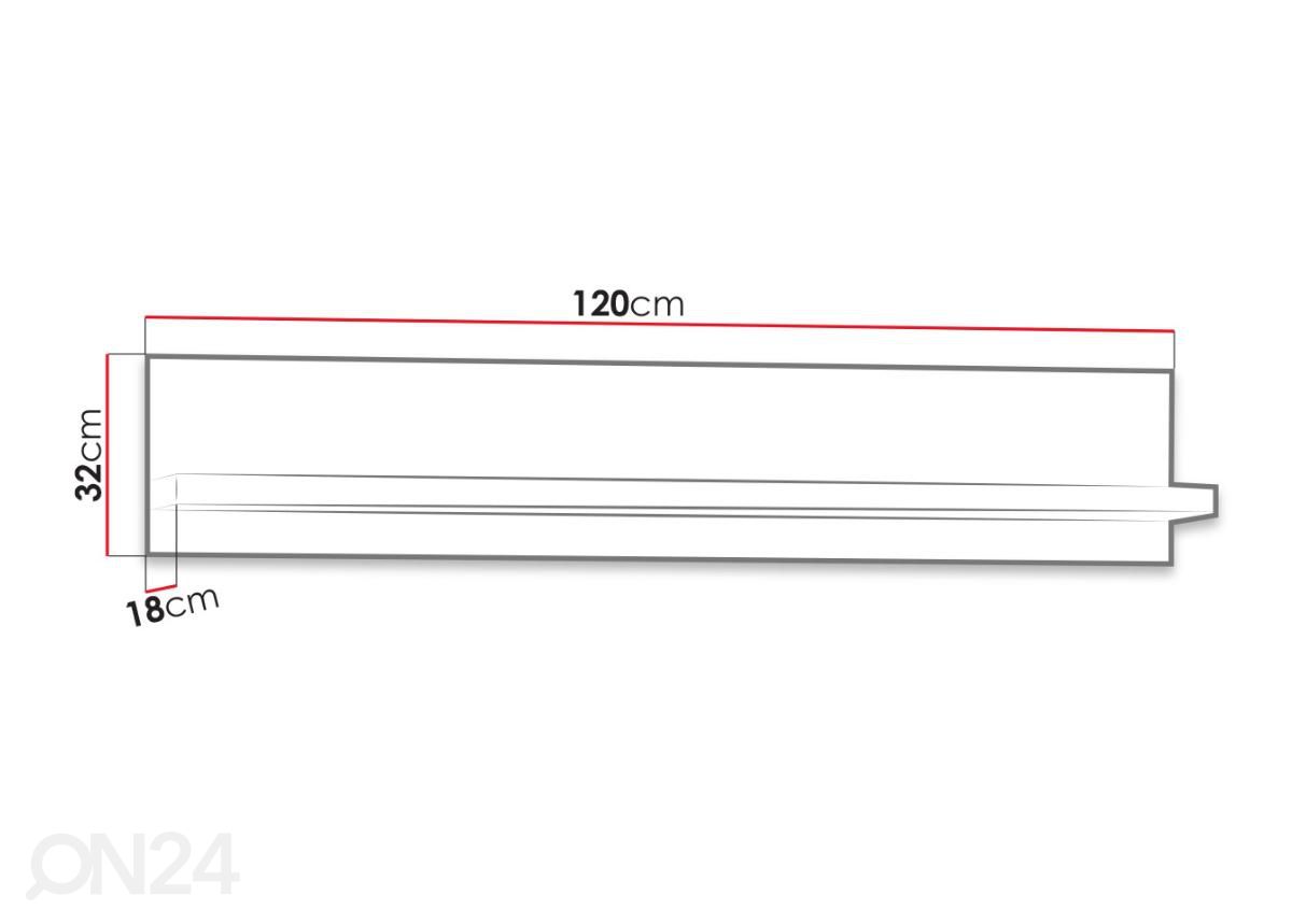 Seinähylly 120 cm kuvasuurennos mitat