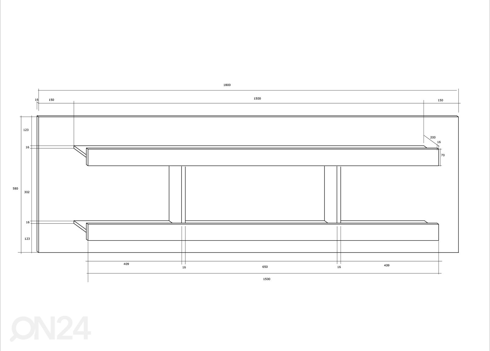 Seinähylly Skibbereen 180 cm kuvasuurennos mitat