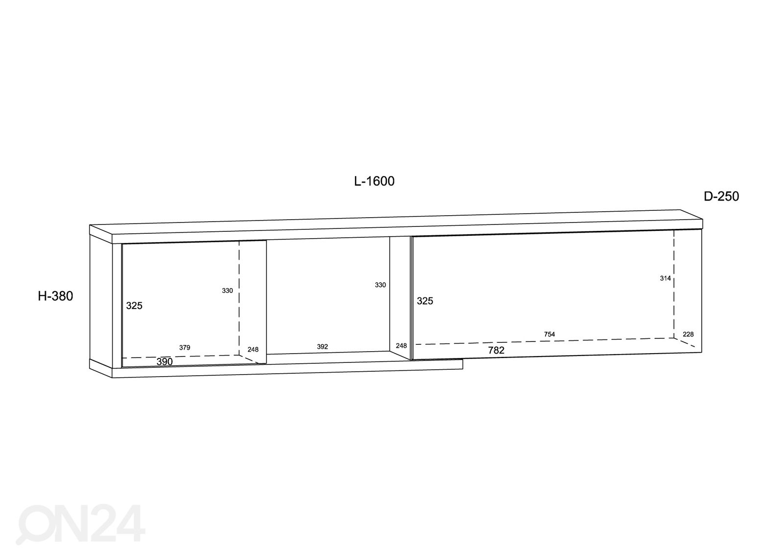 Seinäkaappi 160 cm kuvasuurennos mitat