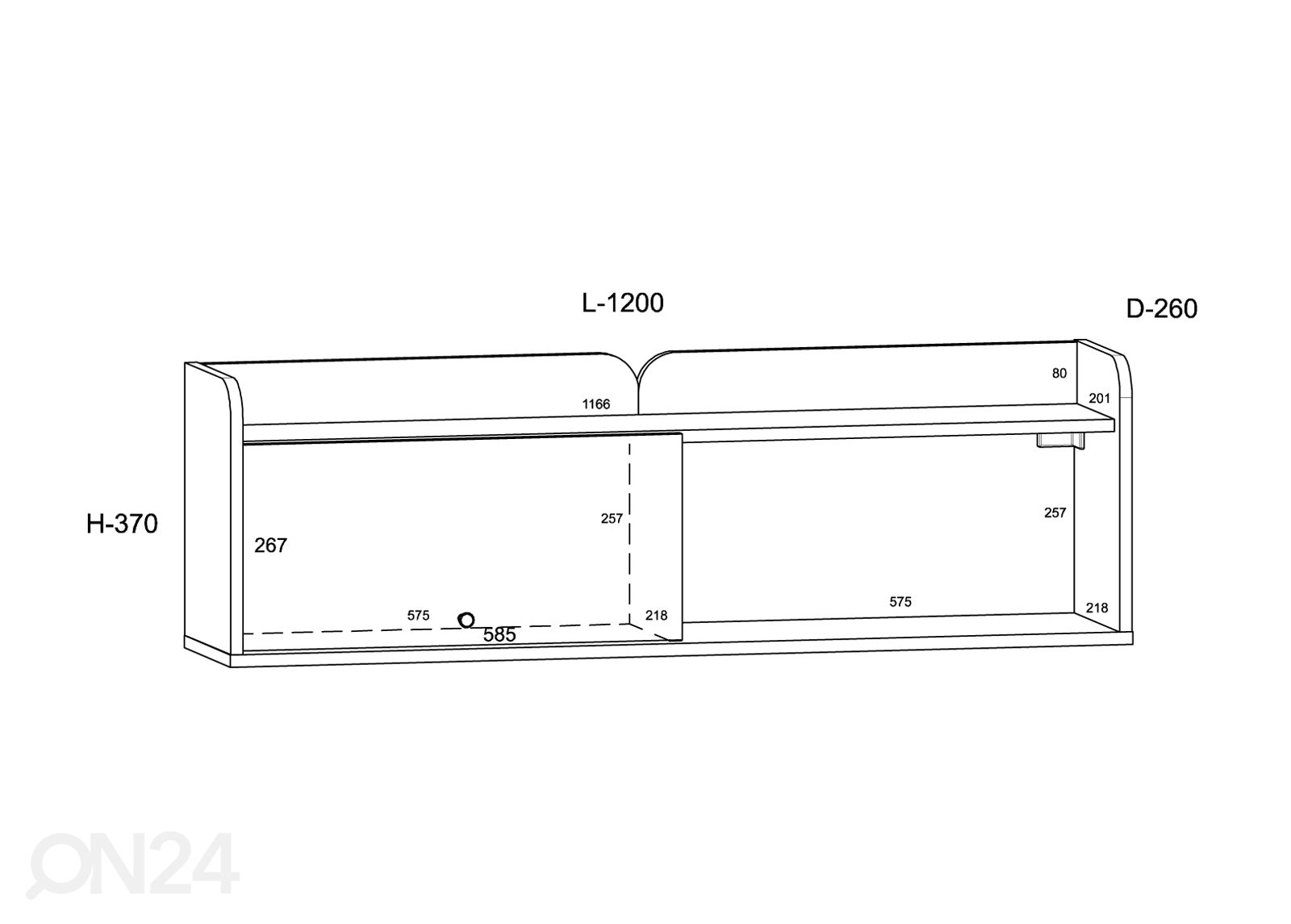 Seinäkaappi Glandore 120 cm kuvasuurennos mitat