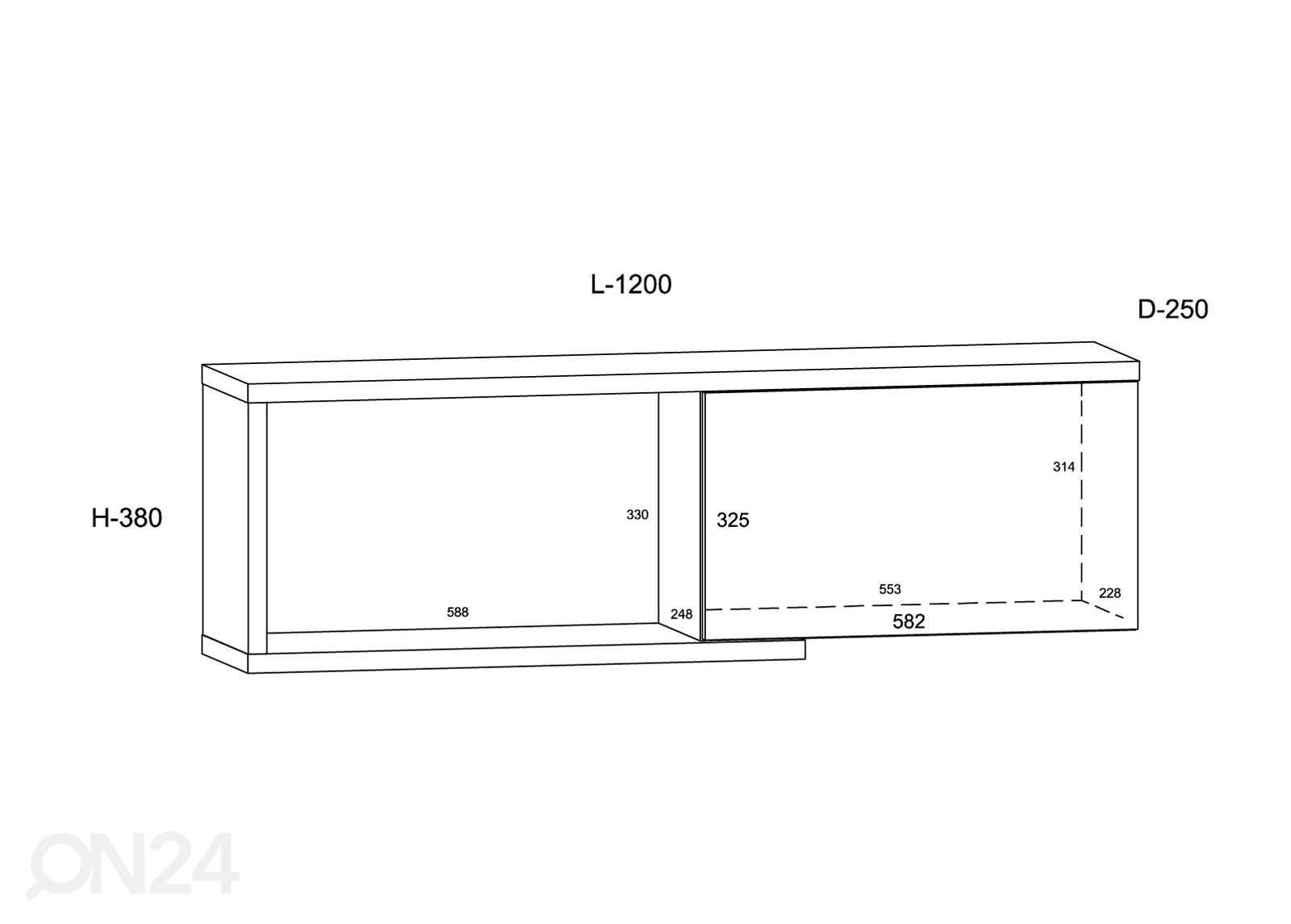 Seinäkaappi Goleen 120 cm kuvasuurennos mitat