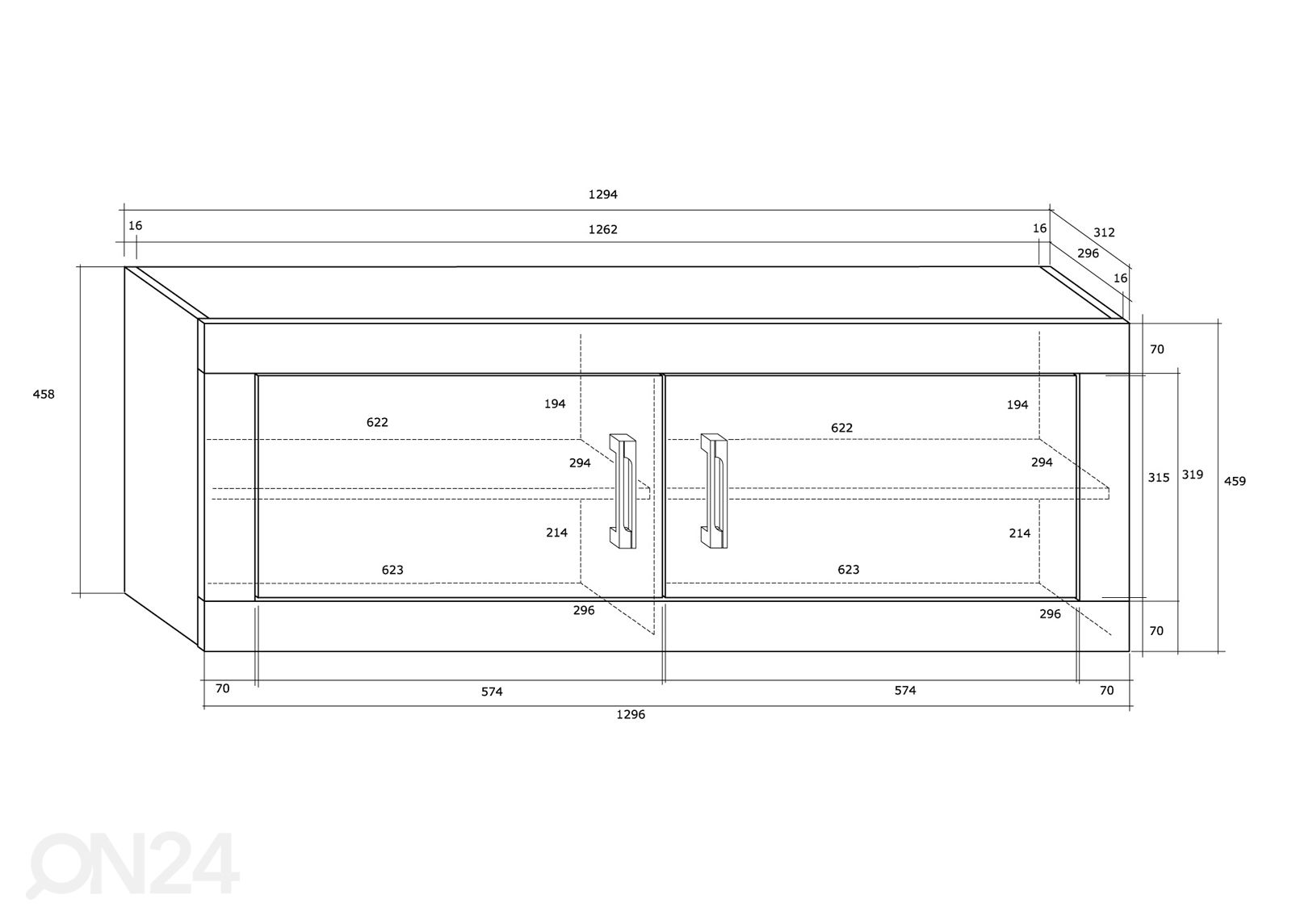 Seinäkaappi Skibbereen 130 cm kuvasuurennos mitat