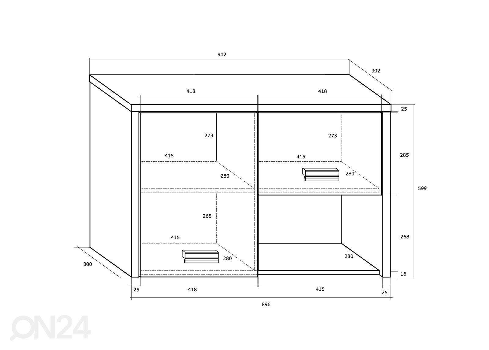 Seinäkaappi Ville 90 cm kuvasuurennos mitat