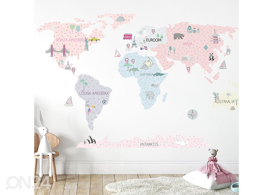 Seinätarra Maailmankartta S viron kielellä vaaleanpunainen kuvasuurennos